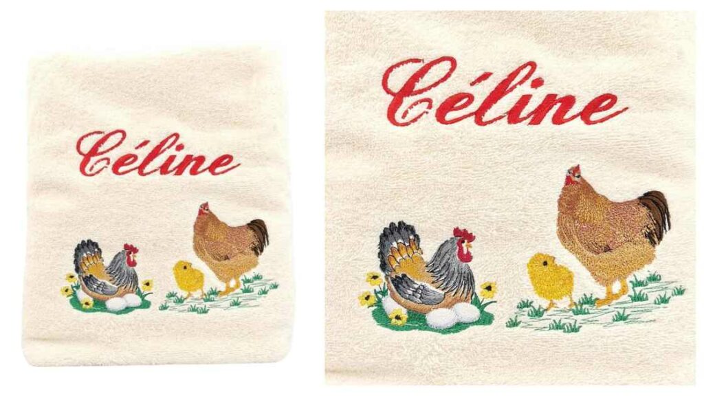 serviette brodée poule pour enfant